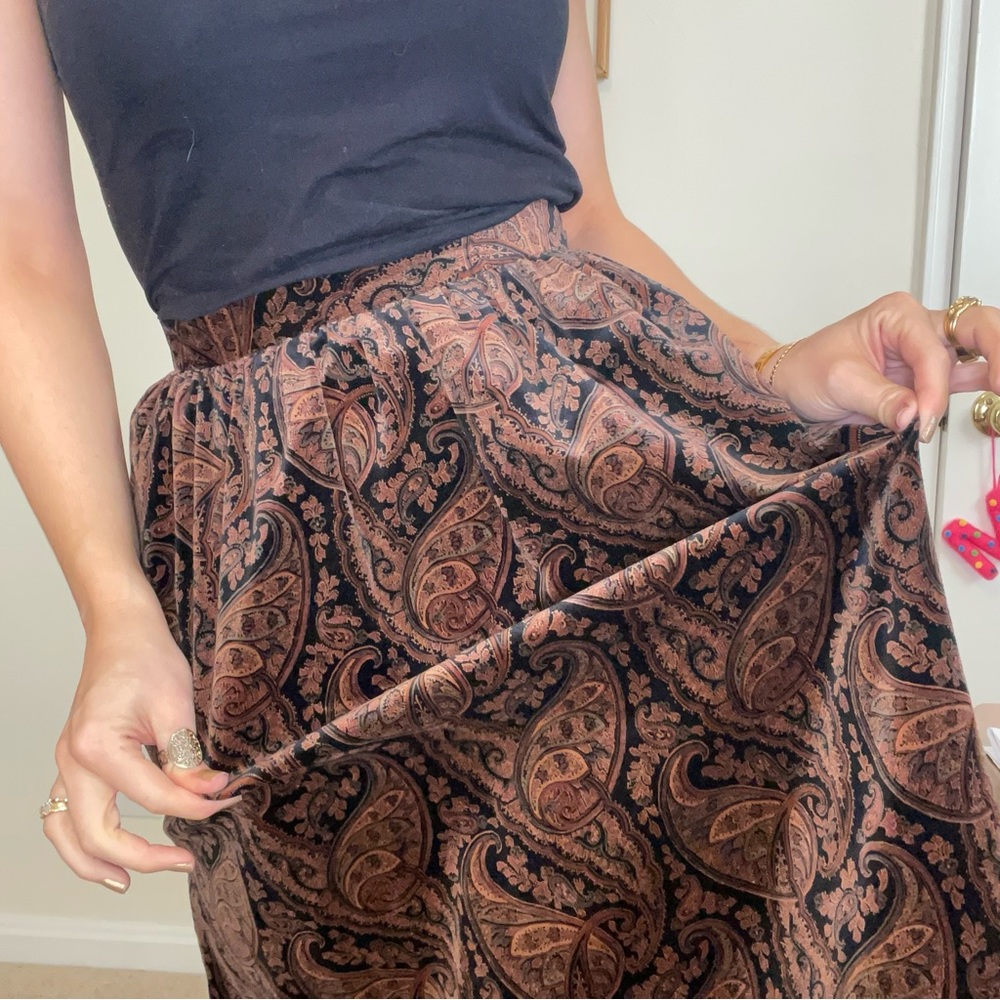 90's Velvet Paisley Midi Skirt, Small